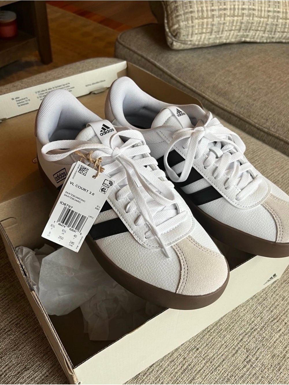 adidas Women’s VL Court 3.0 White Black Brown Accent Sneakers